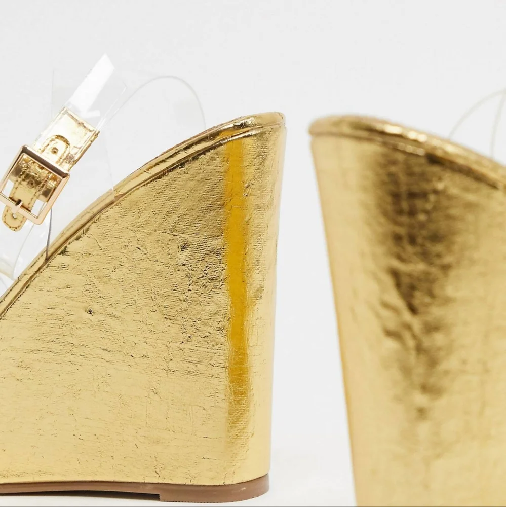 ASOS Gold Metallic Wedge Sandals with Clear Straps